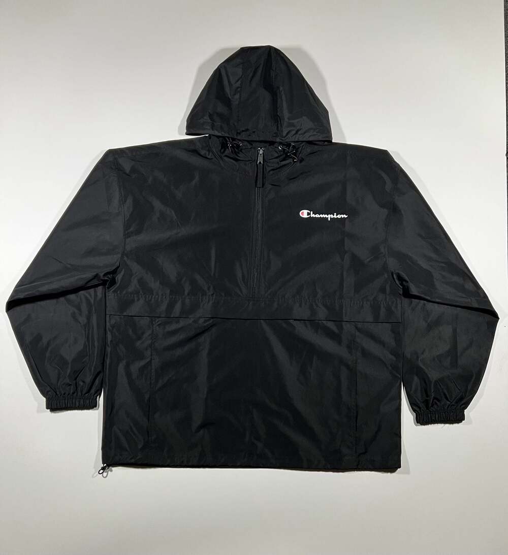 Champion Black Packable Half-Zip Hooded Windbreaker Jacket Size 2XL